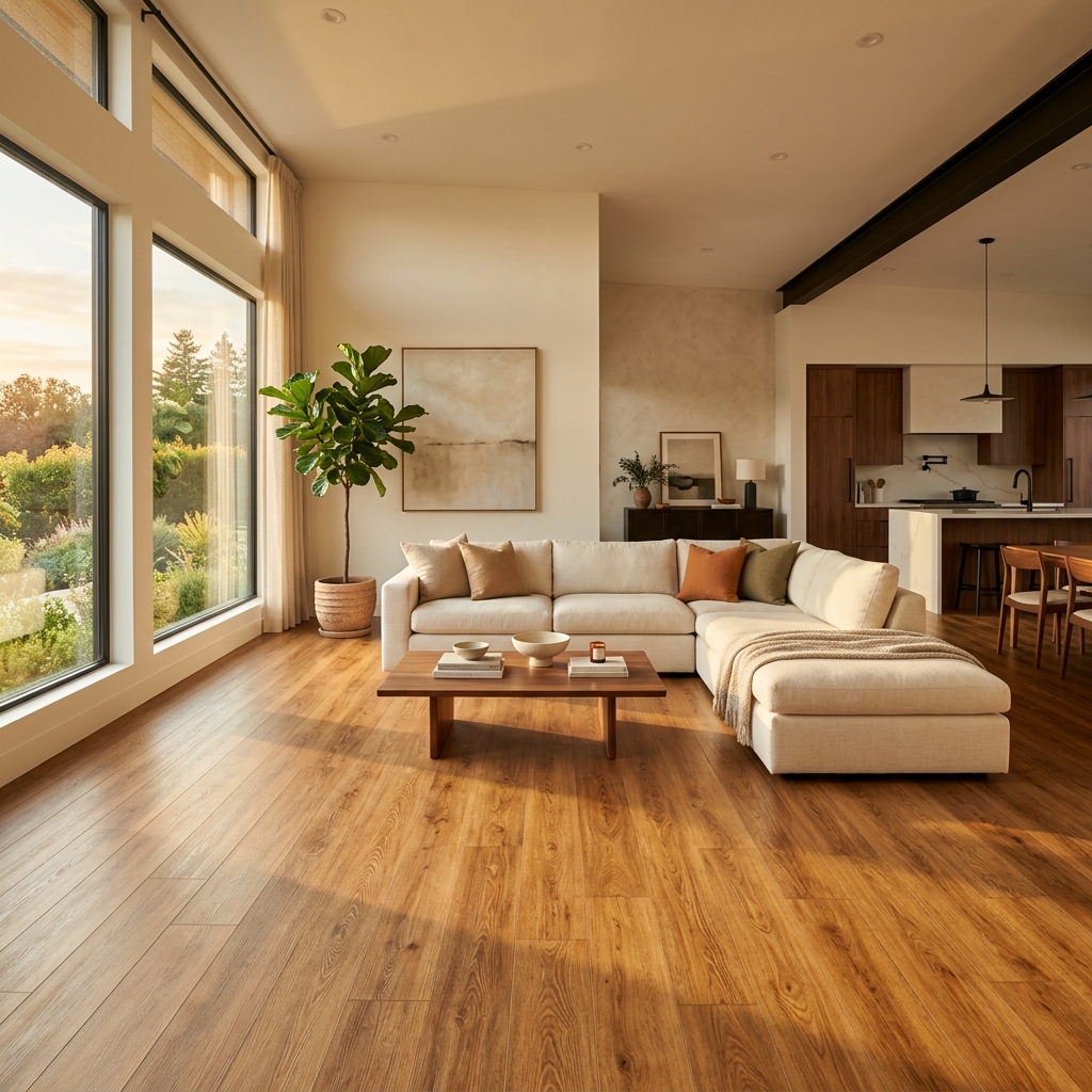 Luxury vinyl plank flooring in a modern living room